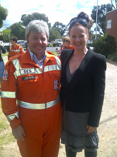 Milly with the SES team leader on the day of the crash Milly with the SES team leader on the day of the crash